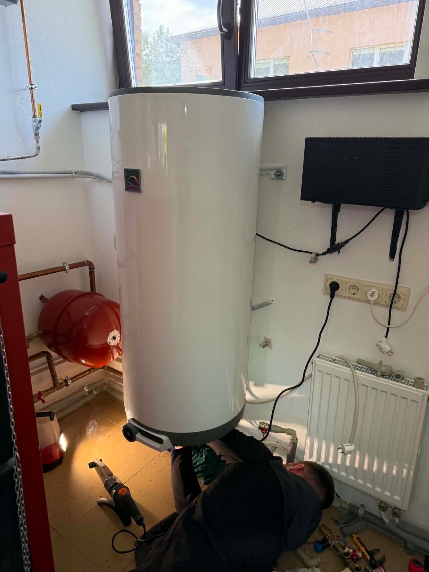Boiler tank fitting in progress